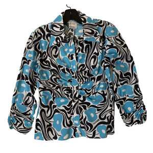 Finley Blouse Womens Small Long Sleeve Button Up Ruched Floral Top Boutque